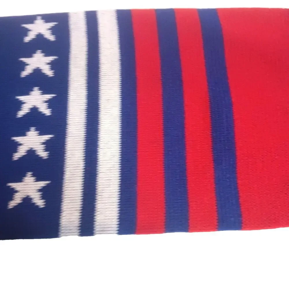 USA Kniit Scarf Blue Red White Stripe Stars Fringe 60
